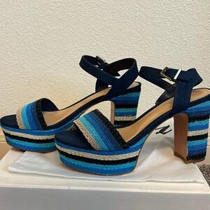 Schutz chunky striped blue heels